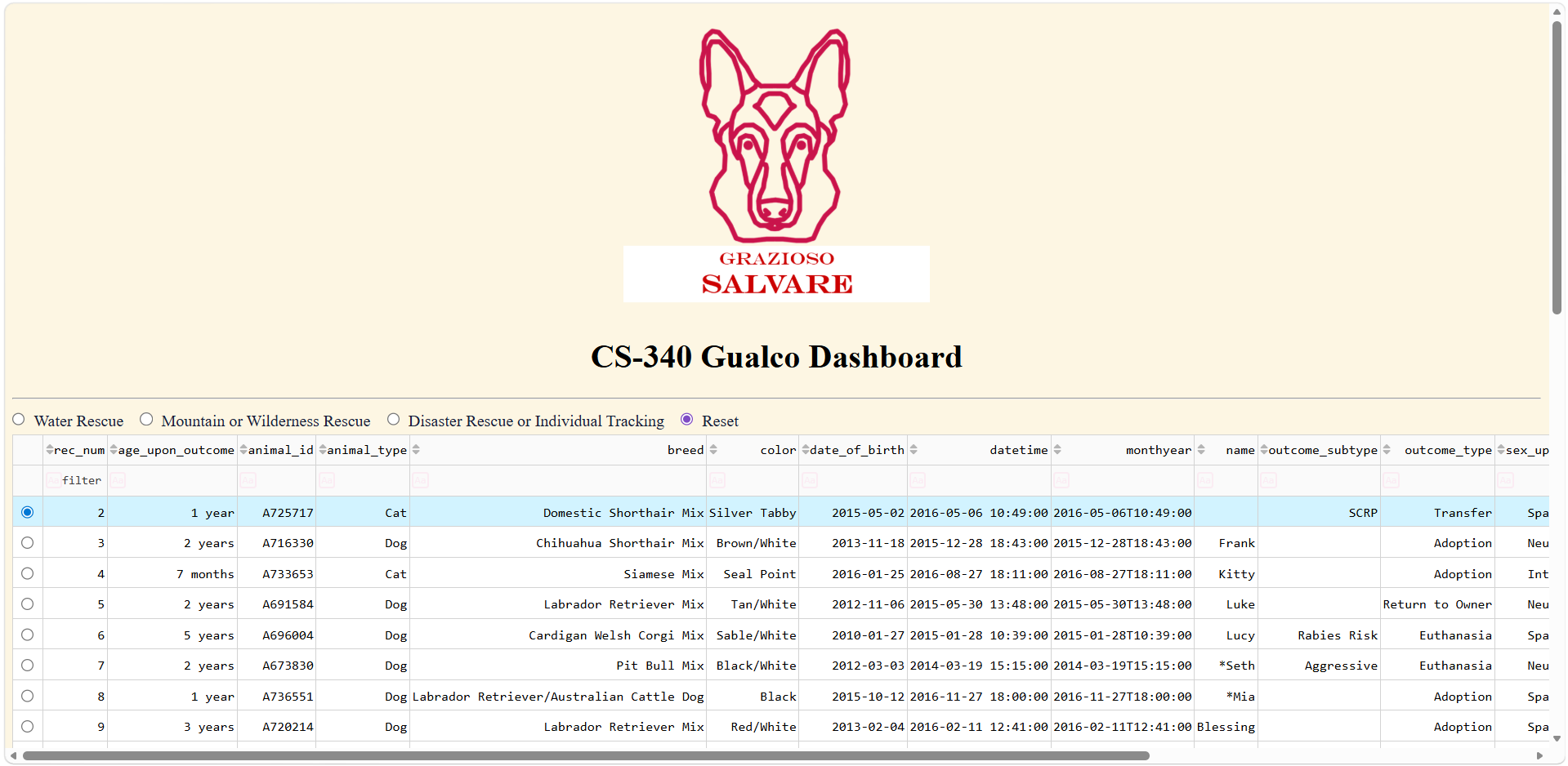 Screenshot of updated application